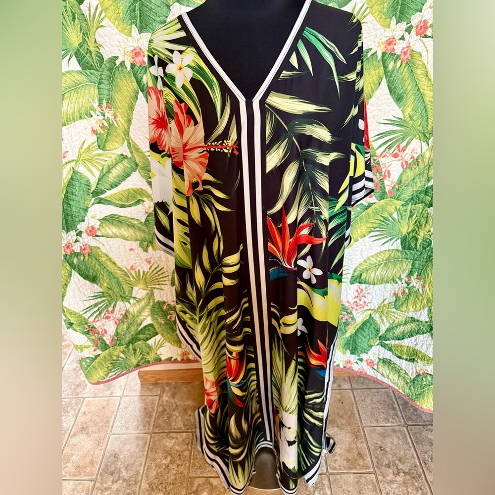FREE SIZE Tropical Floral Women's SILKY Maxi Dress Swim Cover-Up